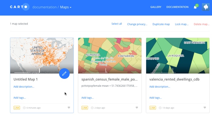 Selected Map menu options