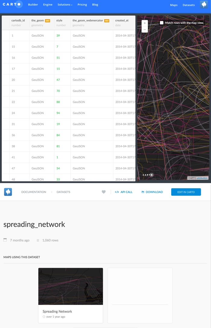 Split view of dataset and map from public profile